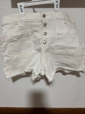 White High-Rise Button-Front Denim Shorts